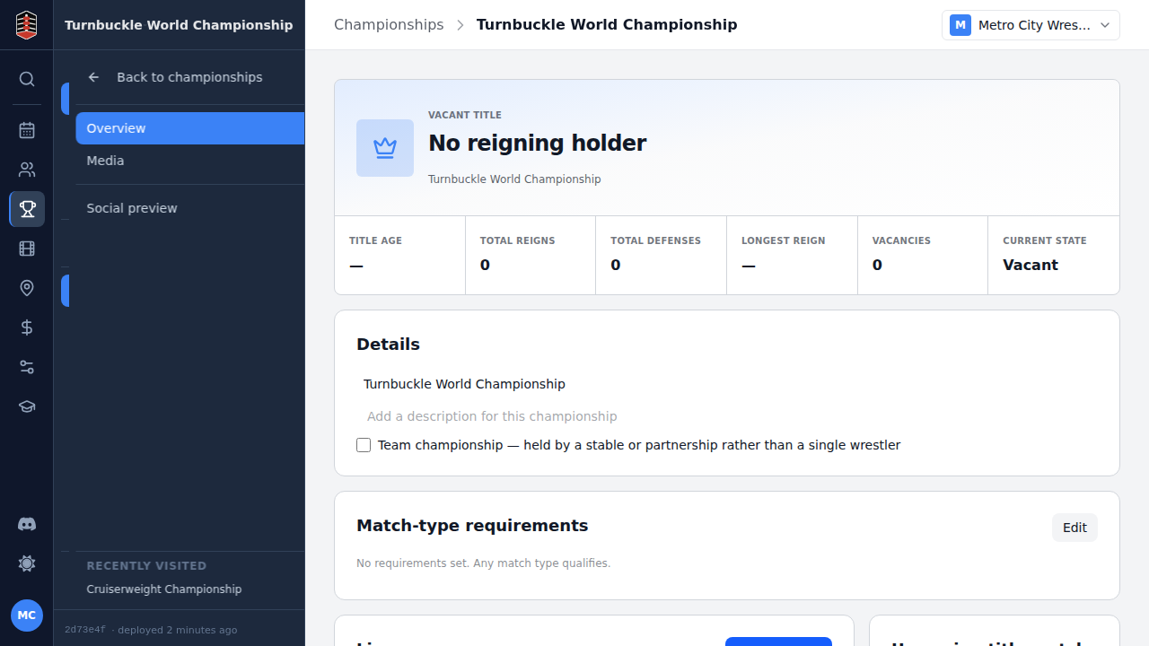 The created championship's detail view