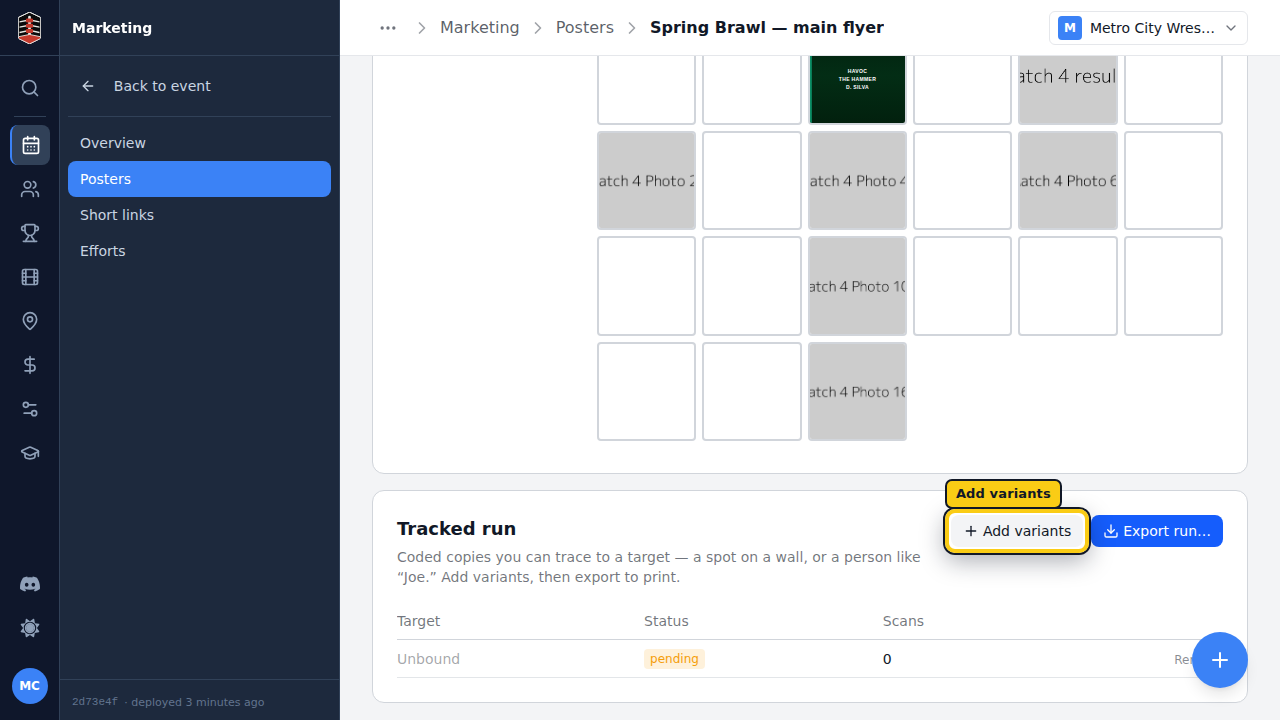 A coded copy in the tracked run, pending and unbound