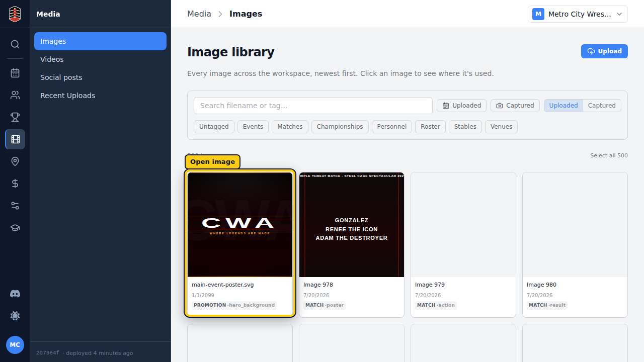 The image library with the promotion's available media