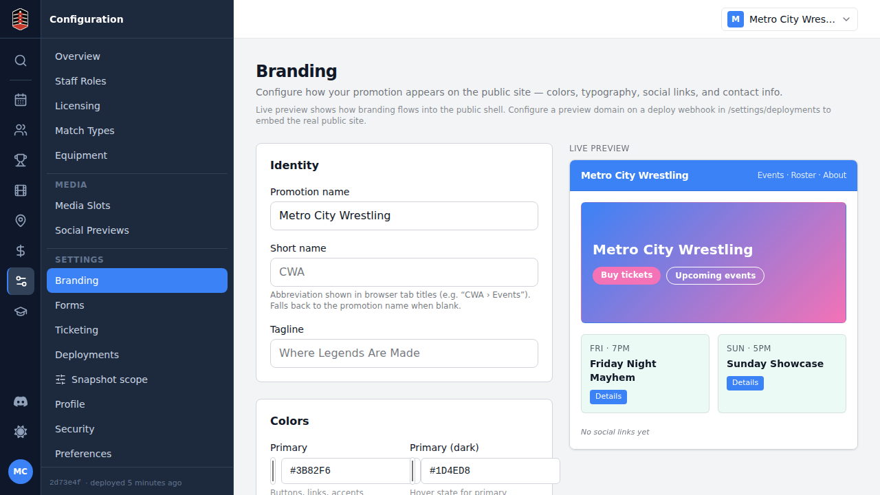 The Branding settings page and identity fields