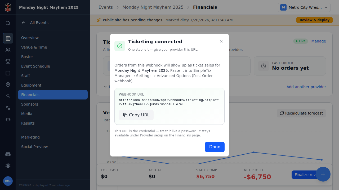 The revealed webhook URL, routed to this event